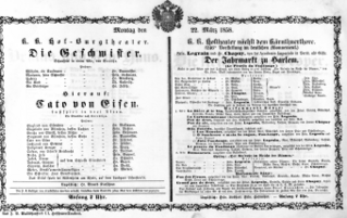 Theaterzettel (Oper und Burgtheater in Wien) 18580322 Seite: 1