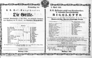 Theaterzettel (Oper und Burgtheater in Wien) 18580408 Seite: 1