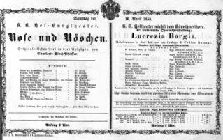 Theaterzettel (Oper und Burgtheater in Wien) 18580410 Seite: 1