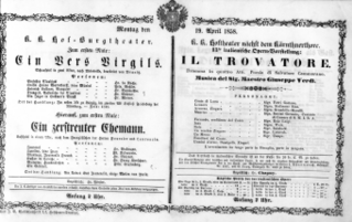 Theaterzettel (Oper und Burgtheater in Wien) 18580419 Seite: 1