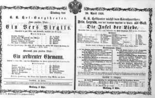 Theaterzettel (Oper und Burgtheater in Wien) 18580420 Seite: 1