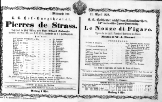 Theaterzettel (Oper und Burgtheater in Wien) 18580421 Seite: 1
