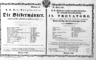 Theaterzettel (Oper und Burgtheater in Wien) 18580426 Seite: 1