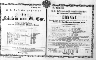 Theaterzettel (Oper und Burgtheater in Wien) 18580427 Seite: 1