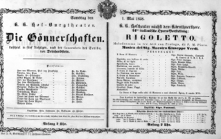 Theaterzettel (Oper und Burgtheater in Wien) 18580501 Seite: 1