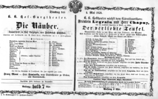 Theaterzettel (Oper und Burgtheater in Wien) 18580504 Seite: 1