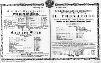 Theaterzettel (Oper und Burgtheater in Wien) 18580509 Seite: 1