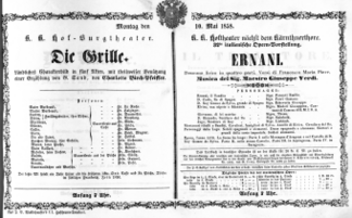 Theaterzettel (Oper und Burgtheater in Wien) 18580510 Seite: 1