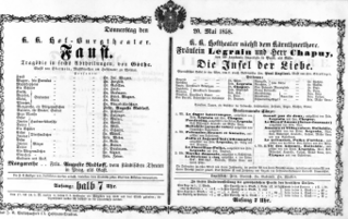 Theaterzettel (Oper und Burgtheater in Wien) 18580520 Seite: 1