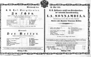 Theaterzettel (Oper und Burgtheater in Wien) 18580526 Seite: 1