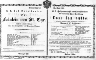 Theaterzettel (Oper und Burgtheater in Wien) 18580527 Seite: 1