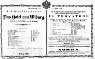 Theaterzettel (Oper und Burgtheater in Wien) 18580602 Seite: 1