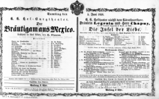 Theaterzettel (Oper und Burgtheater in Wien) 18580605 Seite: 1