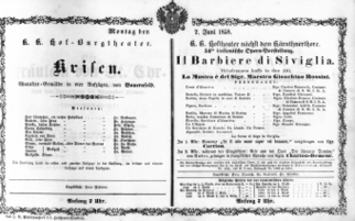 Theaterzettel (Oper und Burgtheater in Wien) 18580607 Seite: 1