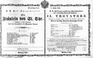 Theaterzettel (Oper und Burgtheater in Wien) 18580608 Seite: 1