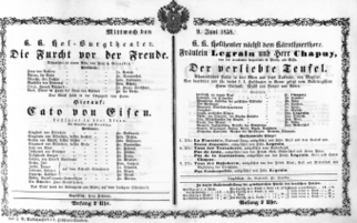 Theaterzettel (Oper und Burgtheater in Wien) 18580609 Seite: 1