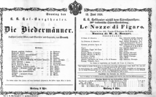Theaterzettel (Oper und Burgtheater in Wien) 18580613 Seite: 1