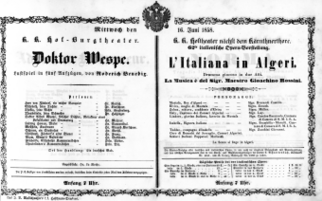 Theaterzettel (Oper und Burgtheater in Wien) 18580616 Seite: 1