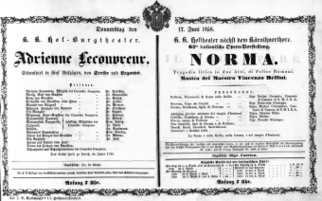 Theaterzettel (Oper und Burgtheater in Wien) 18580617 Seite: 1