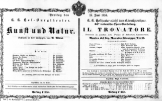 Theaterzettel (Oper und Burgtheater in Wien) 18580618 Seite: 1