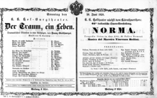 Theaterzettel (Oper und Burgtheater in Wien) 18580620 Seite: 1
