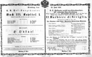 Theaterzettel (Oper und Burgtheater in Wien) 18580622 Seite: 1