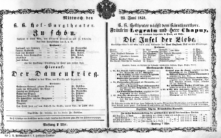 Theaterzettel (Oper und Burgtheater in Wien) 18580623 Seite: 1