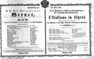 Theaterzettel (Oper und Burgtheater in Wien) 18580624 Seite: 1
