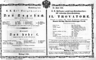 Theaterzettel (Oper und Burgtheater in Wien) 18580626 Seite: 1