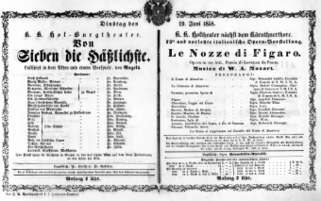 Theaterzettel (Oper und Burgtheater in Wien) 18580629 Seite: 1