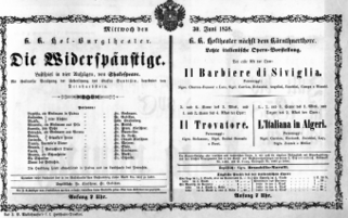 Theaterzettel (Oper und Burgtheater in Wien) 18580630 Seite: 1