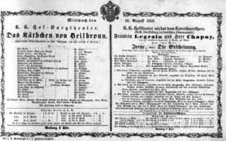 Theaterzettel (Oper und Burgtheater in Wien) 18580818 Seite: 1
