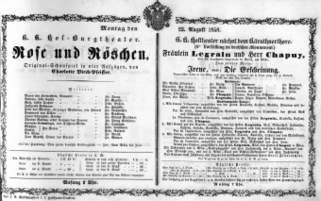 Theaterzettel (Oper und Burgtheater in Wien) 18580823 Seite: 1