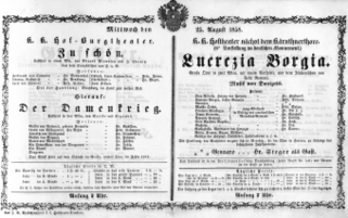 Theaterzettel (Oper und Burgtheater in Wien) 18580825 Seite: 1