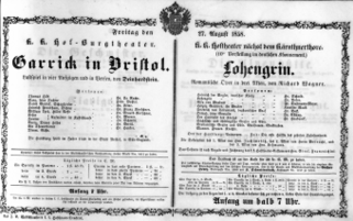 Theaterzettel (Oper und Burgtheater in Wien) 18580827 Seite: 1