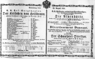 Theaterzettel (Oper und Burgtheater in Wien) 18580829 Seite: 1