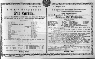Theaterzettel (Oper und Burgtheater in Wien) 18580831 Seite: 1