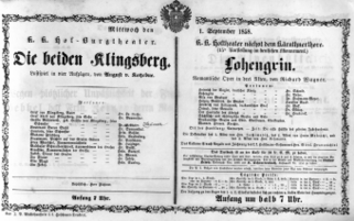 Theaterzettel (Oper und Burgtheater in Wien) 18580901 Seite: 1
