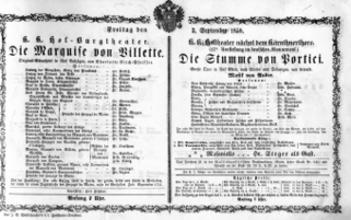 Theaterzettel (Oper und Burgtheater in Wien) 18580903 Seite: 1