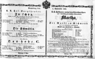 Theaterzettel (Oper und Burgtheater in Wien) 18580904 Seite: 1