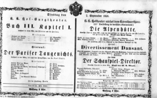 Theaterzettel (Oper und Burgtheater in Wien) 18580907 Seite: 1