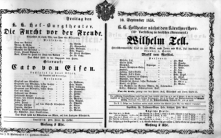 Theaterzettel (Oper und Burgtheater in Wien) 18580910 Seite: 1
