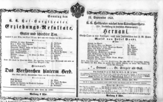 Theaterzettel (Oper und Burgtheater in Wien) 18580912 Seite: 1