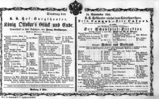 Theaterzettel (Oper und Burgtheater in Wien) 18580914 Seite: 1