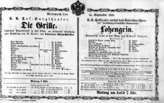 Theaterzettel (Oper und Burgtheater in Wien) 18580915 Seite: 1