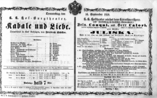 Theaterzettel (Oper und Burgtheater in Wien) 18580916 Seite: 1