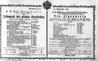Theaterzettel (Oper und Burgtheater in Wien) 18580918 Seite: 1