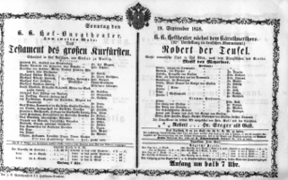 Theaterzettel (Oper und Burgtheater in Wien) 18580919 Seite: 1