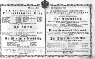 Theaterzettel (Oper und Burgtheater in Wien) 18580920 Seite: 1