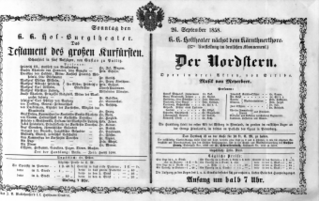 Theaterzettel (Oper und Burgtheater in Wien) 18580926 Seite: 1